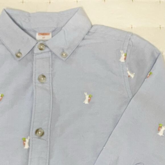 Gymboree Spring Easter Bunny Embroidered Button Down Boys 4T | Light Blue | NWT - Picture 1 of 10